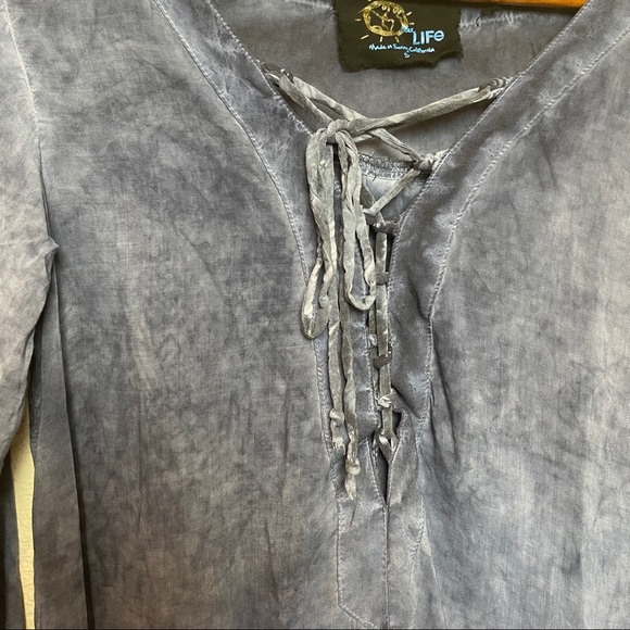 Blue life bell sleeve boho tie top - Picture 3 of 7